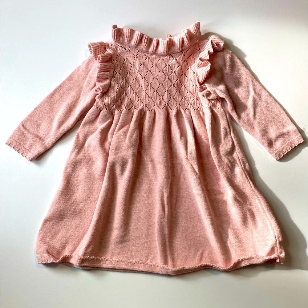 Baby Girl Knit Sweater Dress Peach Pink Ruffle Long Sleeve Fall Winter Dress